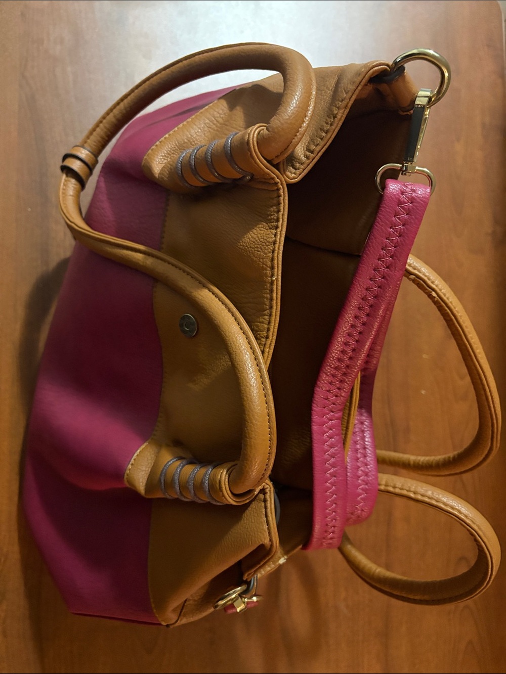 Leather Two-Tone Burgundy & Tan Shoulder Bag